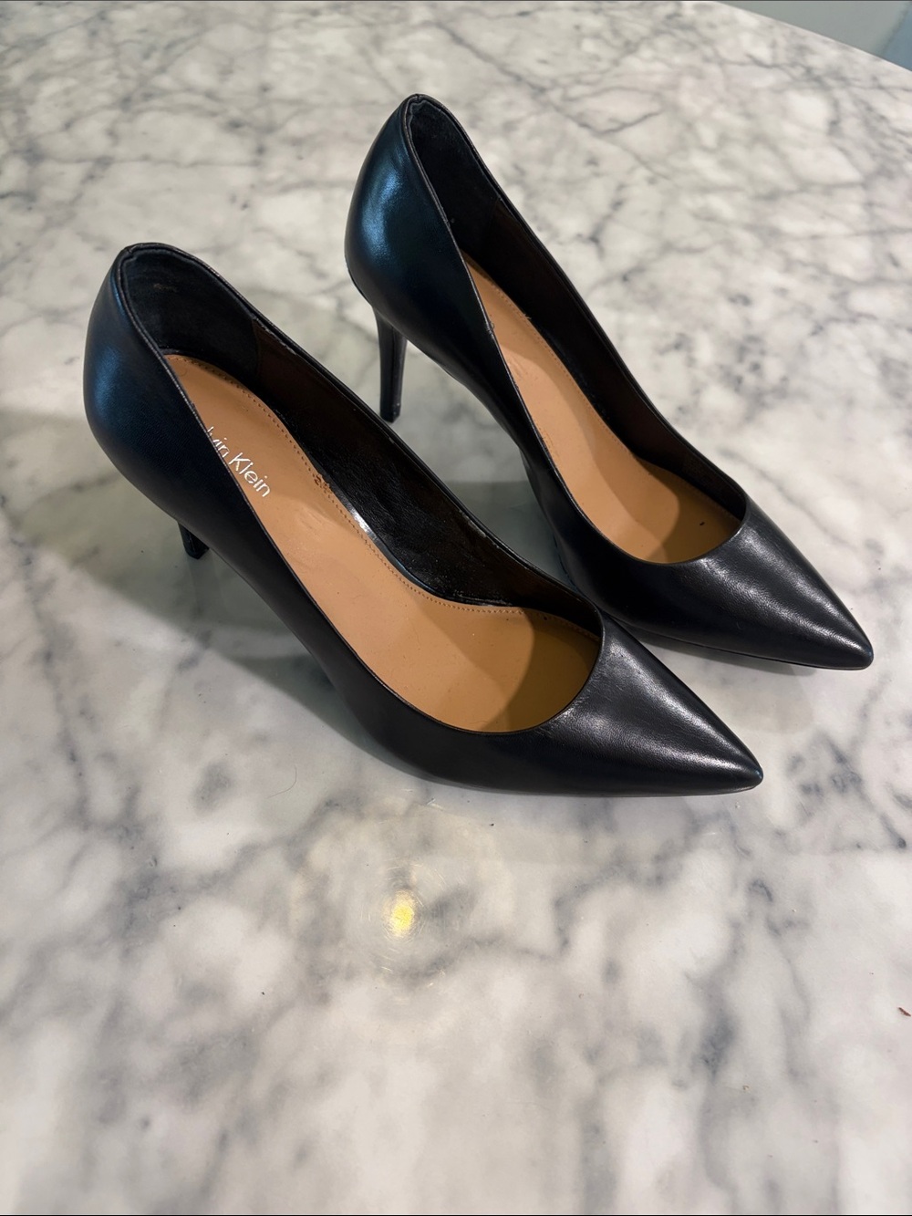 Calvin Klein Black Pointed-Toe Leather Stiletto Pumps